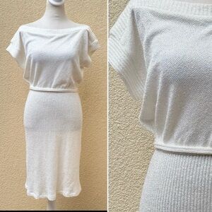 Hirshies 1980 white knitted short sleeve midi dress
